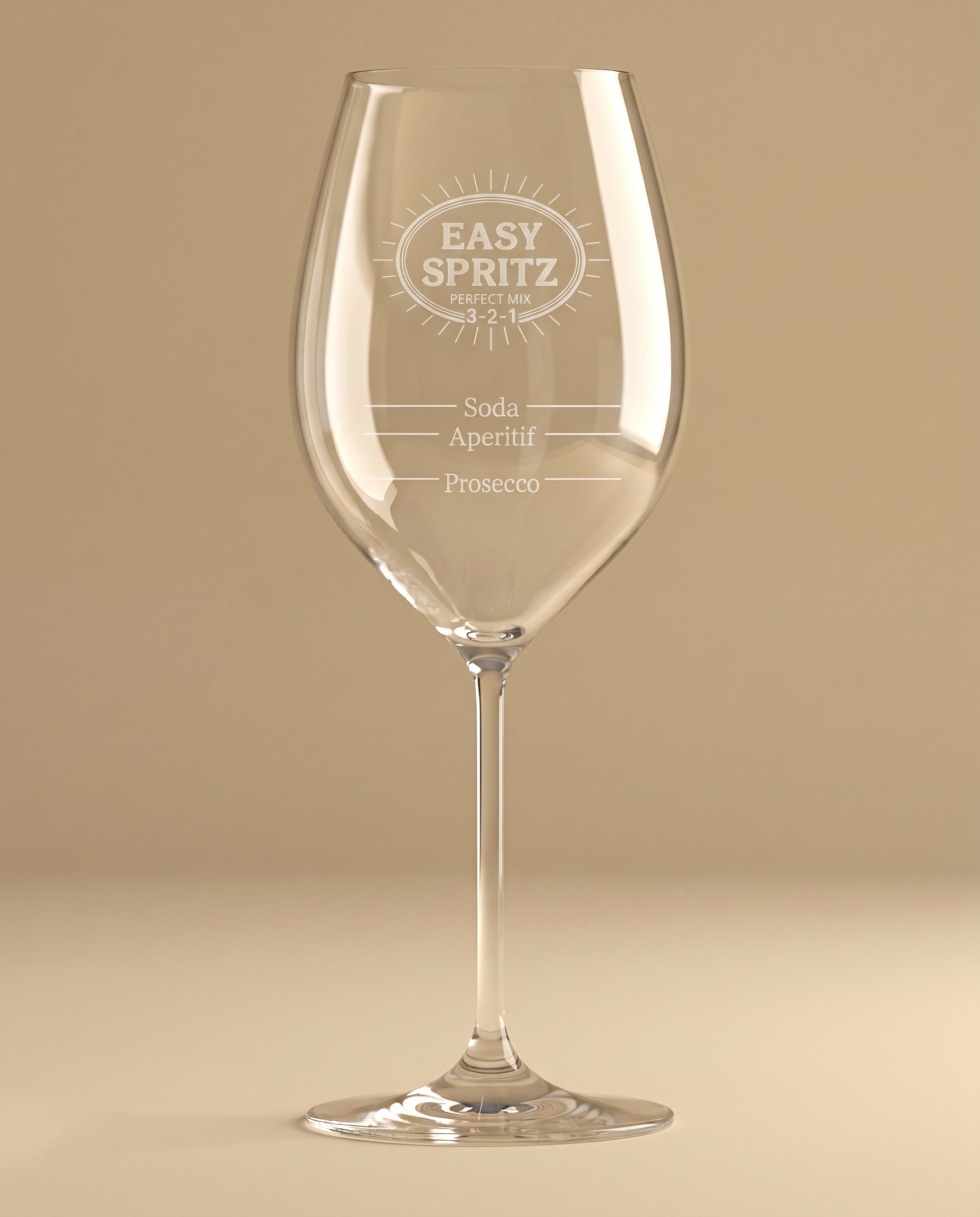 EasySpritz leeres Glas frontal mit sichtbarer Mischskala