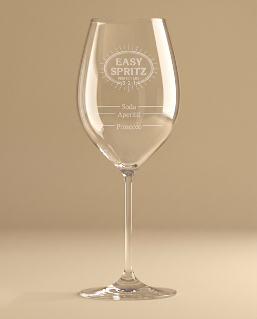 EasySpritz leeres Glas frontal mit sichtbarer Mischskala